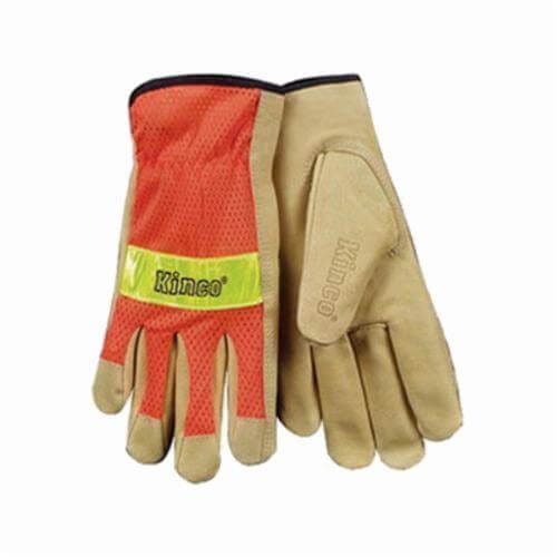 Kinco® 909-S High Visibility Men's General Purpose Gloves, Drivers, Ergonomic Keystone Thumb Style, S, Nylon Back, Hi-Viz Orange