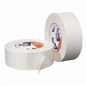 Shurtape® 104772 DF 642 Double Coated Cloth Tape, 23 m L x 48 mm W, 12 mil Thick, Synthetic Rubber Adhesive, Polyester/Cotton Blend Backing, White