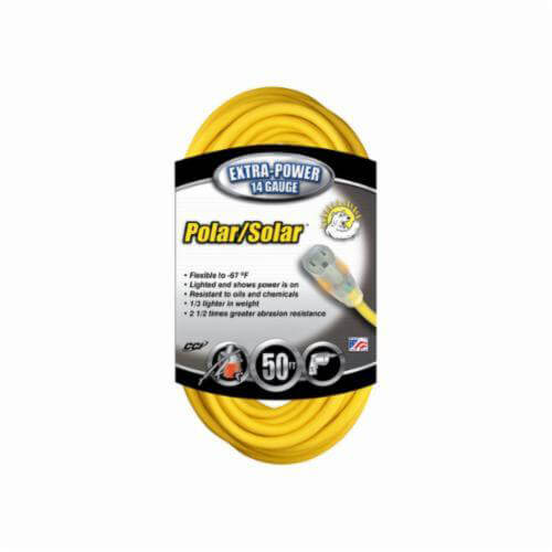 Southwire® Polar/Solar™ 1488SW0002 Type SJEOW Extension Cord, 125 VAC, (3) 14 AWG Copper Conductor, 50 ft L