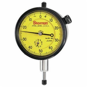 Starrett® 25-381J 25 Series AGD Group 2 Continuous Dial Indicator, 10 mm, 0 to 50 to 0 Dial Reading, 0.01 mm, 2-1/4 in Dial