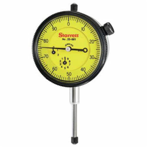 Starrett® 25-881J-8 25 Series AGD Group 2 Continuous Dial Indicator, 25 mm, 0 to 100 Dial Reading, 0.01 mm, 2-1/4 in Dial