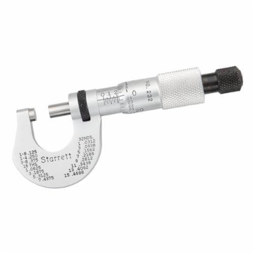 Starrett® T232XRL Mechanical Outside Micrometer, 0 to 1/2 in, Graduations: 0.0001 in, Carbide Tip, Satin Chrome