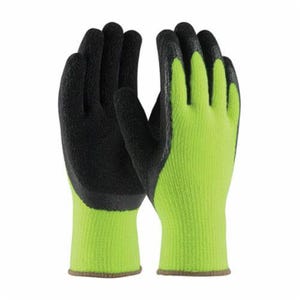 PIP® 41-1420/M General Purpose Gloves, Coated/Cold Protection, M, Black/Hi-Viz Lime Green, Latex Palm, Acrylic/Latex/Nylon