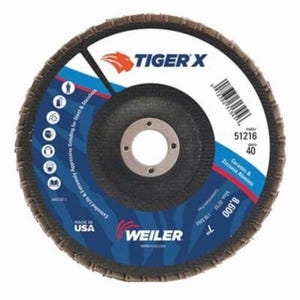 Weiler® 51214 Tiger® X Standard Density Coated Abrasive Flap Disc, 5 in dia Disc, 80 Grit, Medium Grade