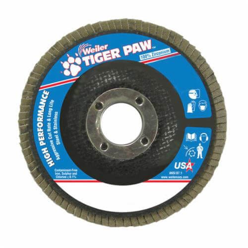Weiler® 51121 Tiger Paw™ High Density High Performance Coated Abrasive Flap Disc, 7/8 in Center Hole, 80 Grit, Medium