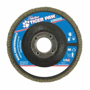 Weiler® 51119 Tiger Paw™ High Density High Performance Coated Abrasive Flap Disc, 7/8 in Center Hole, 40 Grit, Coarse