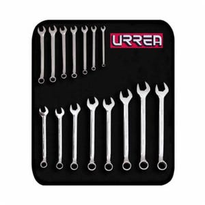Urrea® 1200FM Combination Wrench Set, 15 pc, 7 to 21 mm, Polished Chrome