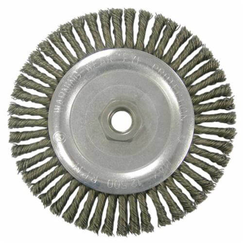 Weiler® 36297 Vortec Pro® Narrow Face Wheel Brush with Nut, 6-7/8 in dia Brush, 0.02 in dia Stringer Bead Knot Filament/Wire