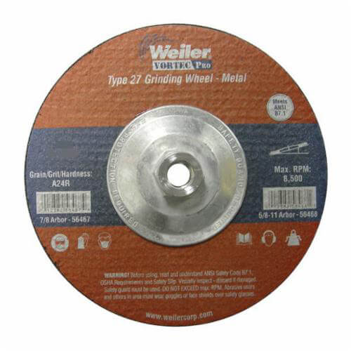 Weiler® 56473 Vortec Pro® Type 27 Cut-Off Wheel, 4 in dia x 1/4 in Thick, 5/8 in Center Hole, 24 Grit, Aluminum Oxide Abrasive