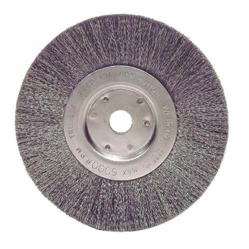 Weiler® 01075 Narrow Face Wheel Brush, 6 in dia Brush, 3/4 in W Face, 0.014 in dia Crimped Filament/Wire