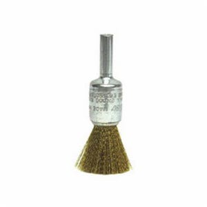 Weiler® 10158 Stem Mount End Brush, 1/2 in dia Brush, Crimped, 0.005 in dia Filament/Wire, Brass Fill, 7/8 in L Trim