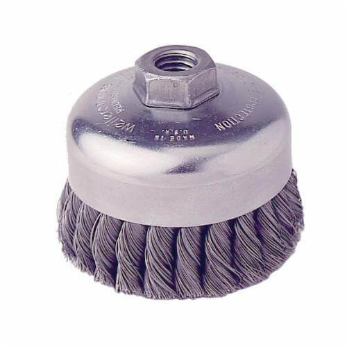 Weiler® 12416 Single Row Cup Brush, 4 in dia Brush, 5/8-11 UNC Arbor Hole, 0.023 in dia Filament/Wire, Standard/Twist Knot