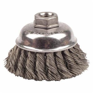 Weiler® 12746 Heavy Duty Single Row Cup Brush, 3-1/2 in dia Brush, 5/8-11 UNC Arbor Hole, 0.02 in dia Filament/Wire