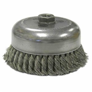 Weiler® 12926 Double Row Heavy Duty Cup Brush, 6 in dia Brush, 5/8-11 UNC Arbor Hole, 0.035 in dia Filament/Wire