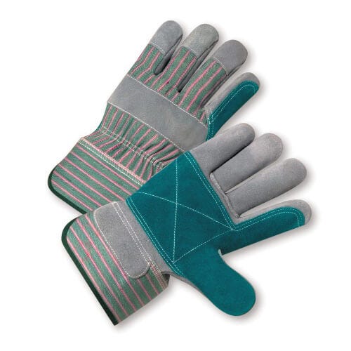 PIP® 500DP/M General Purpose Gloves, Leather Palm/Work, Gunn Cut/Full Finger/Wing Thumb Style, M, Split Cowhide Leather Palm