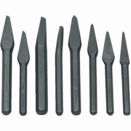 Williams® CS-8 Heavy Duty Chisel Set, Cape/Diamond Point/Round Nose, 3/16 to 3/8 in Chisel, 8 pc