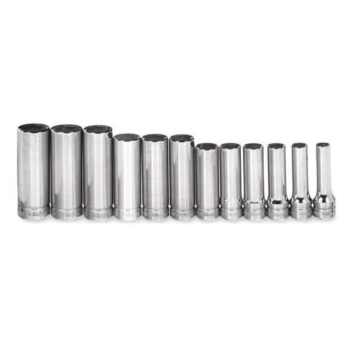 Williams® Socket Set, Supertorque®, Metric, 12 pc, 6 Points, Included Socket Size: 8 mm, 3/8 in Drive, Clip Rail, Polished Chrome