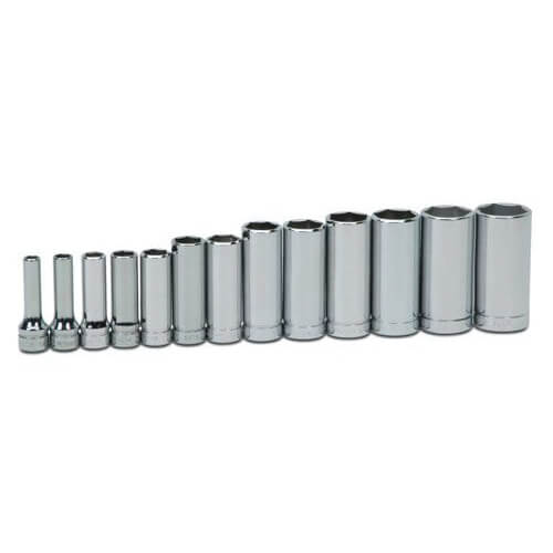Williams® Socket Set, Supertorque®, Imperial, 9 pc, 6 Points, Included Socket Size: 1/4 in, 3/8 in Drive, Clip Rail, Polished Chrome