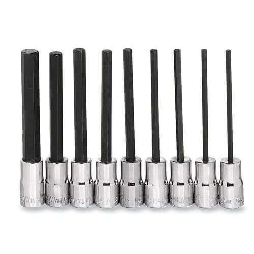 Williams® Socket Bit Set, No Impact Rated, Imperial, 9 pc, 1/4 in Drive, 3/32 in Hex, Polished Chrome