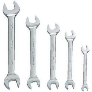 Williams® Open End Wrench Set, Double Head, Imperial, 3/8 x 7/16 to 13/16 x 7/8 in Size, 5 pc, Satin Chrome Finish