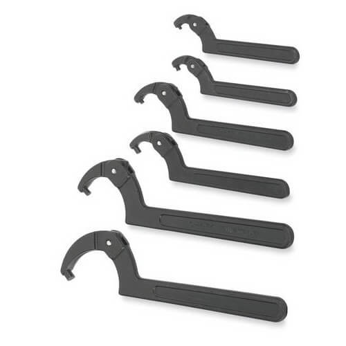 Williams® Spanner Wrench Set, Adjustable Pin, Imperial, 5-3/8 to 9-7/8 in Size, 6 pc, Industrial Black Finish