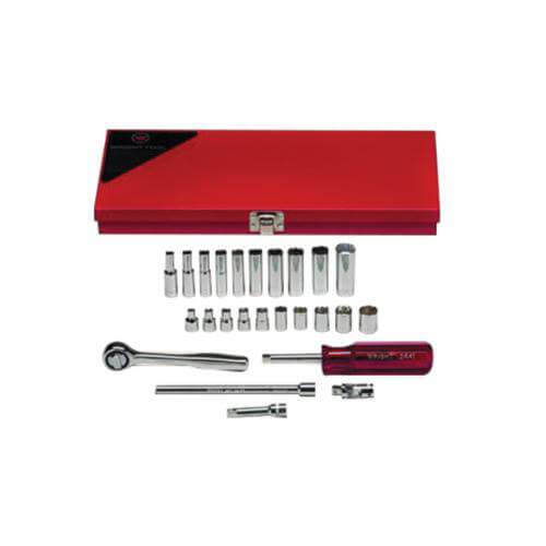 Wright® 224, Metric, 6 Points, 1/4 in Drive, 25 pc, Steel, Polished Chrome