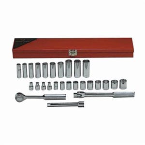 Wright® 377 Socket Set, Metric, 6/12 Points, 3/8 in Drive, 27 pc