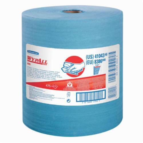 WypAll* 41043 X80 Cleaning Wiper, 13.4 x 12.5 in, 475 Sheets Capacity, Hydroknit*, Blue