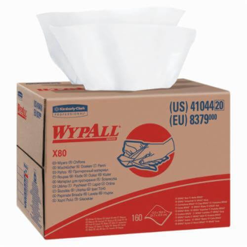 WypAll* 41044 X80 Cleaning Wiper, 16.8 x 12.5 in, 160 Sheets Capacity, Hydroknit*, White