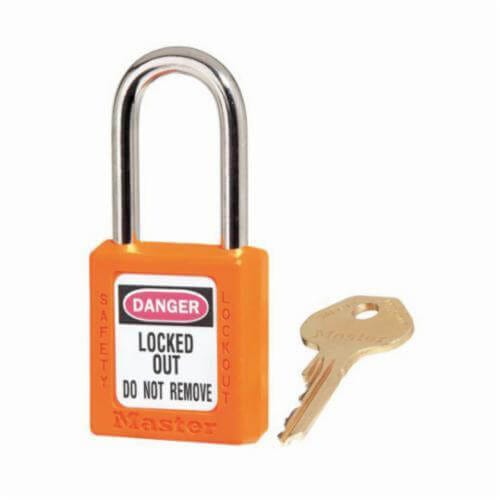 Master Lock® 410ORG Zenex™ Durable Lightweight Lockout Padlock, Different Key, 1/4 in dia x 1-1/2 in H Shackle, Orange