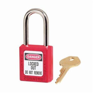 Master Lock® 410RED Lockout Padlock, Durable Lightweight, Series: Zenex™ 410, Different Key, Red, Thermoplastic Body