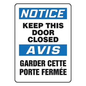 Accuform® FBMABR824VP Bilingual OSHA Notice Safety Sign: KEEP THIS DOOR CLOSED