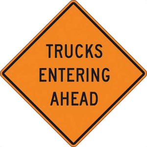Accuform® FRK261HP Rigid Construct Ion Sign: TRUCKS ENTERING HIGHWAY