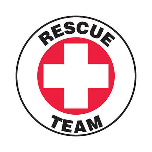 Accuform® LHTL159 Hard Hat Sticker, 2-1/4 in Length, 2-1/4 in Width, RESCUE TEAM Legend, Adhesive Vinyl