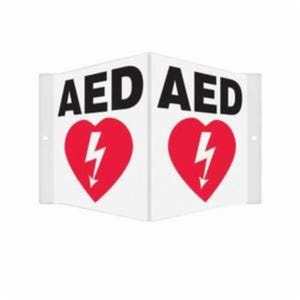 Accuform® PSP609 Projection Sign, 3D, Header: NO HEADER, Legend: AED, 0.1 in Plastic, 6 in Height, 5 in Width