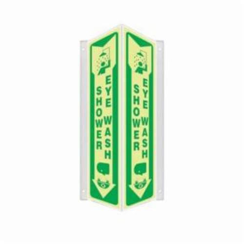 Accuform® PSP803 Projection Sign, 3D, Header: NO Header, Legend: SHOWER/EYE WASH (ARROW DOWN), 0.1 in Lumi-Glow™ Plastic, 18 in Height, 4 in Width
