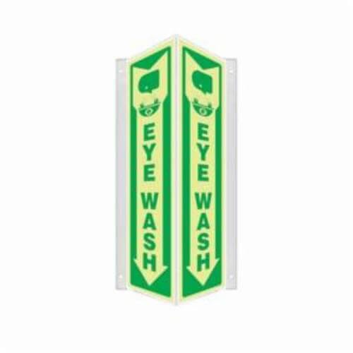 Accuform® PSP806 Projection Sign, 3D, Header: NO Header, Legend: EYE WASH (ARROW DOWN), 0.1 in Lumi-Glow™ Plastic, 18 in Height, 4 in Width