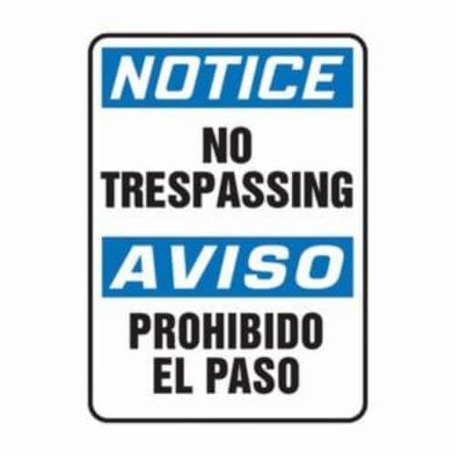 Accuform® SBMATR806VA Notice Sign, Bilingual, Header: NOTICE/AVISO, Legend: NO TRESPASSING/PROHIBIDO EL PASO, 14 in H x 10 in W