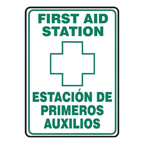 Accuform® BILINGUAL Safety Sign: FIRST AID (SBMFSR504VP)