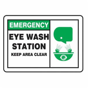 Accuform® MFSD927VP Safety Sign, EMERGENCY EYE WASH STATION KEEP AREA CLEAR, 10 in x 14 in, Plastic