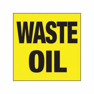 Accuform® MHZW514EVP Drum and Container Label, 6 in Length, 6 in Width, WASTE OIL Legend, Black/Yellow Legend/Background, Vinyl