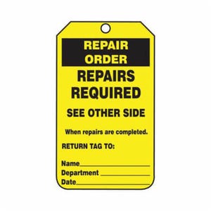 Accuform® TRS247CTP Safety Tag, REPAIR ORDER REPAIRS REQUIRED SEE OTHER SIDE Legend, 5-3/4 in Height, 3-1/4 in Width