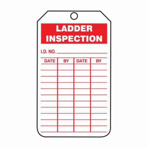 Accuform® TRS248CTP Inspection Tag, LADDER INSPECTION Legend, Red on White Legend/Background, 5-3/4 in Height, 3-1/4 in Width