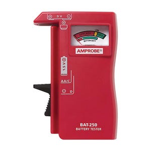 Amprobe® BAT-250 Battery Tester, 1-Handed, 375 mA at 9 VAC, 40 mA at 1.5V AC Electrical Rating, 4/215 Ohm Resistance