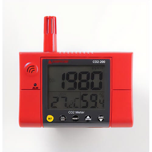 Amprobe® CO2-200 CO2 Wall Mounted Meter, +/-75 PPM, +/-5% Light Level Accuracy, 0 to 95% Humidity, +/- 3/5% Accuracy, LCD Display, 14 to 140 Deg F