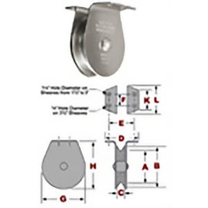 Block Division 03058 Flat Mount Single Sheave Pulley Block, Wire/Fiber Rope Cable, 1/4 in, 800 lb Load, 2-1/2 in ID x 3 in OD