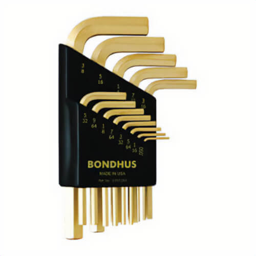 Bondhus® 38237 Short Key Set, 13 pc, 0.05 to 0.375 in Hex, L-Handle Handle, Protanium® High Torque Steel, GoldGuard™