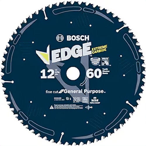 Bosch DCB1260 Edge Circular Saw Blade, for Fine Finish, 12 in, 60-Tooth, 1 in Arbor