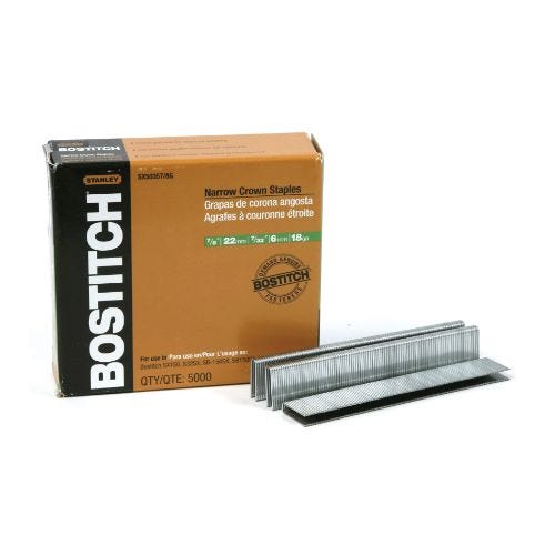 Bostitch® SX50357/8G Narrow Crown Staples, 7/8 in Leg Length, Chisel Point, Steel, 7/32 in W Crown, SX Series