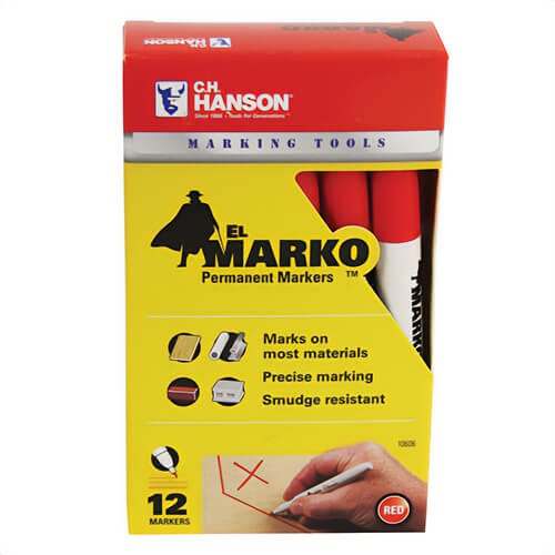 C.H.Hanson® 10606 Sure Point Permanent Marker, Medium Tip, Red